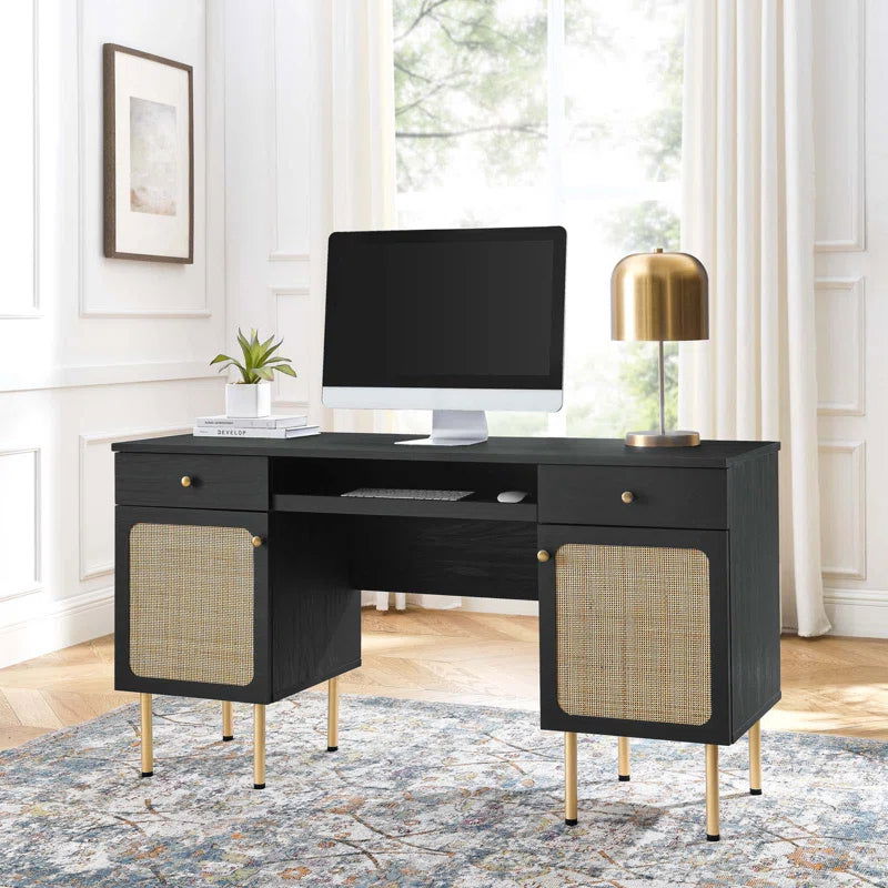 FURNISHIAA Solid Wood Natural Cane Study & Computer Table - Furnishiaa -  -